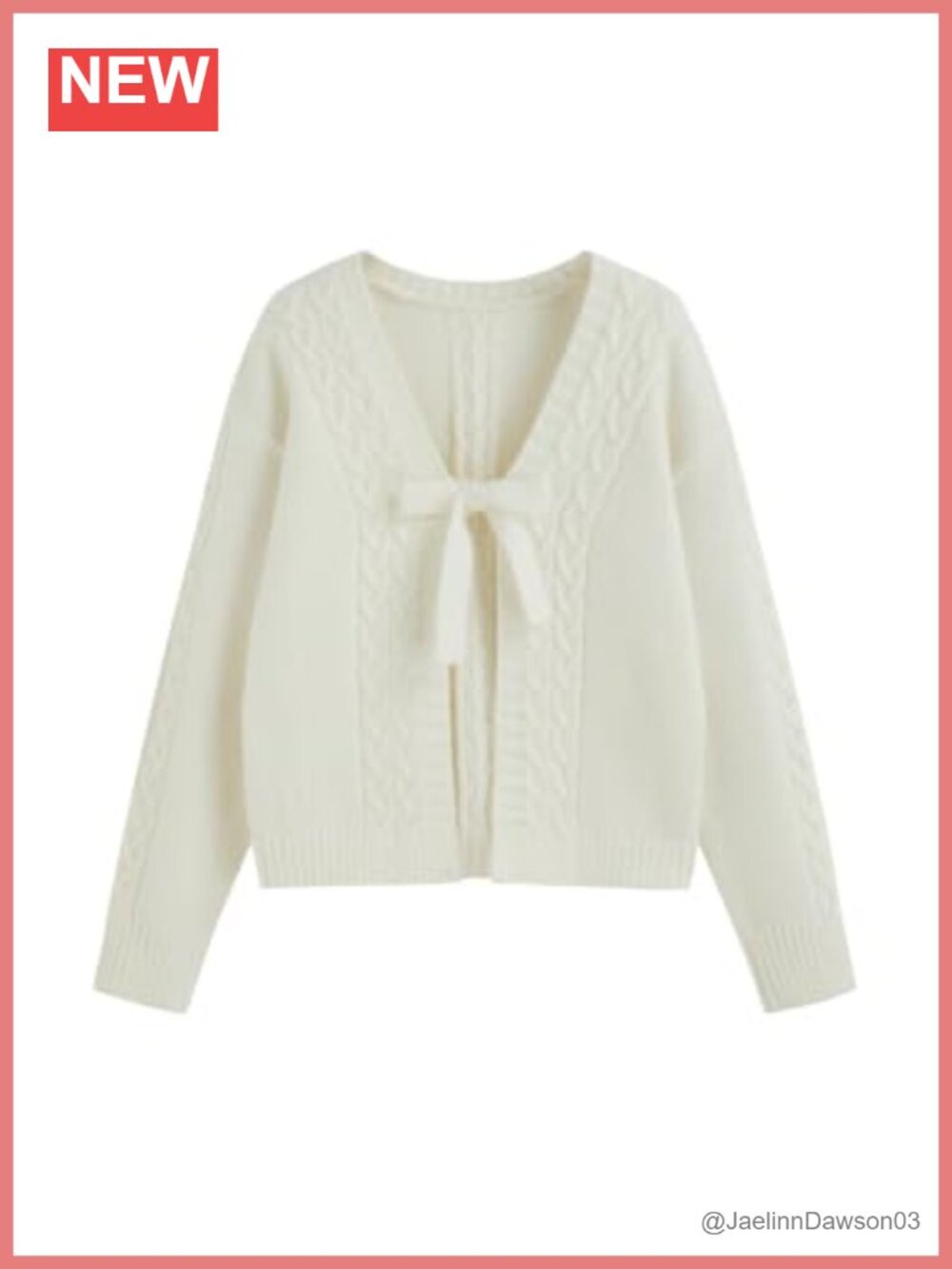 Cable Knit Crop Cardigan Tie Front V Neck Long Sleeve Layering Sweater